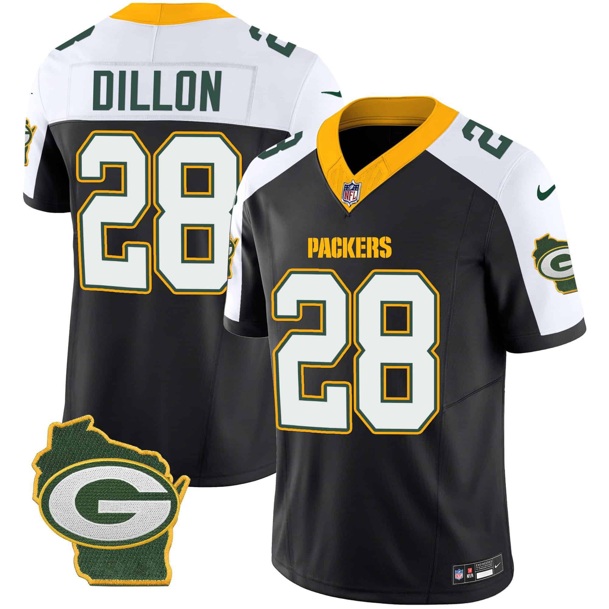 Men Green Bay Packers #28 Dillon Black 2024 Nike Home Patch Vapor NFL Jersey->indianapolis colts->NFL Jersey